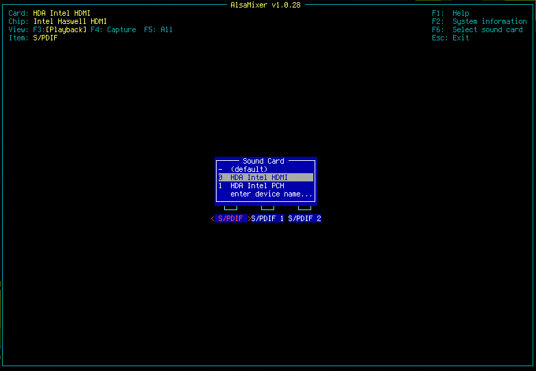 alsamixer output selection