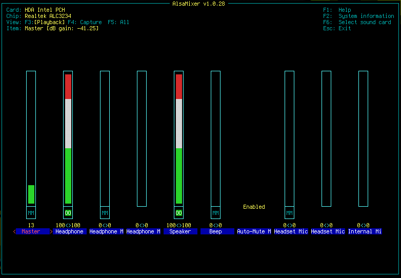 alsamixer unmuted