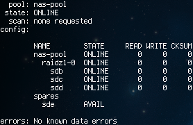 running zpool status on the zpool